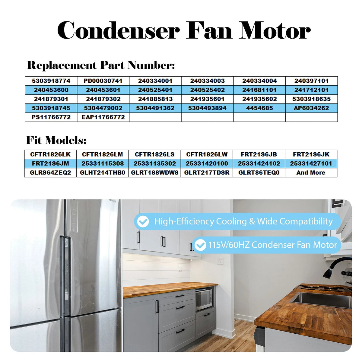Condenser Fan Motor for Frigidaire Kenmore Refrigerator 