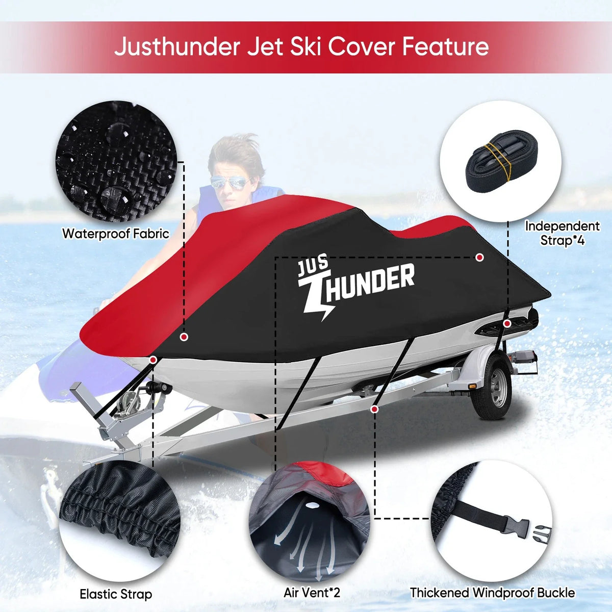 Heavy Duty Waterproof Jet Ski Cover for Seadoo Yamaha (2/3 Seater)