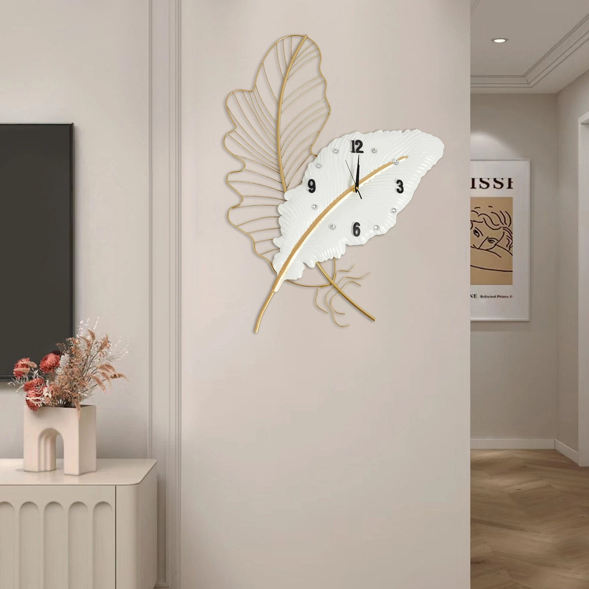 Extra Large Outdoor Garden Wall Clock - Feather-Shaped 21x30in