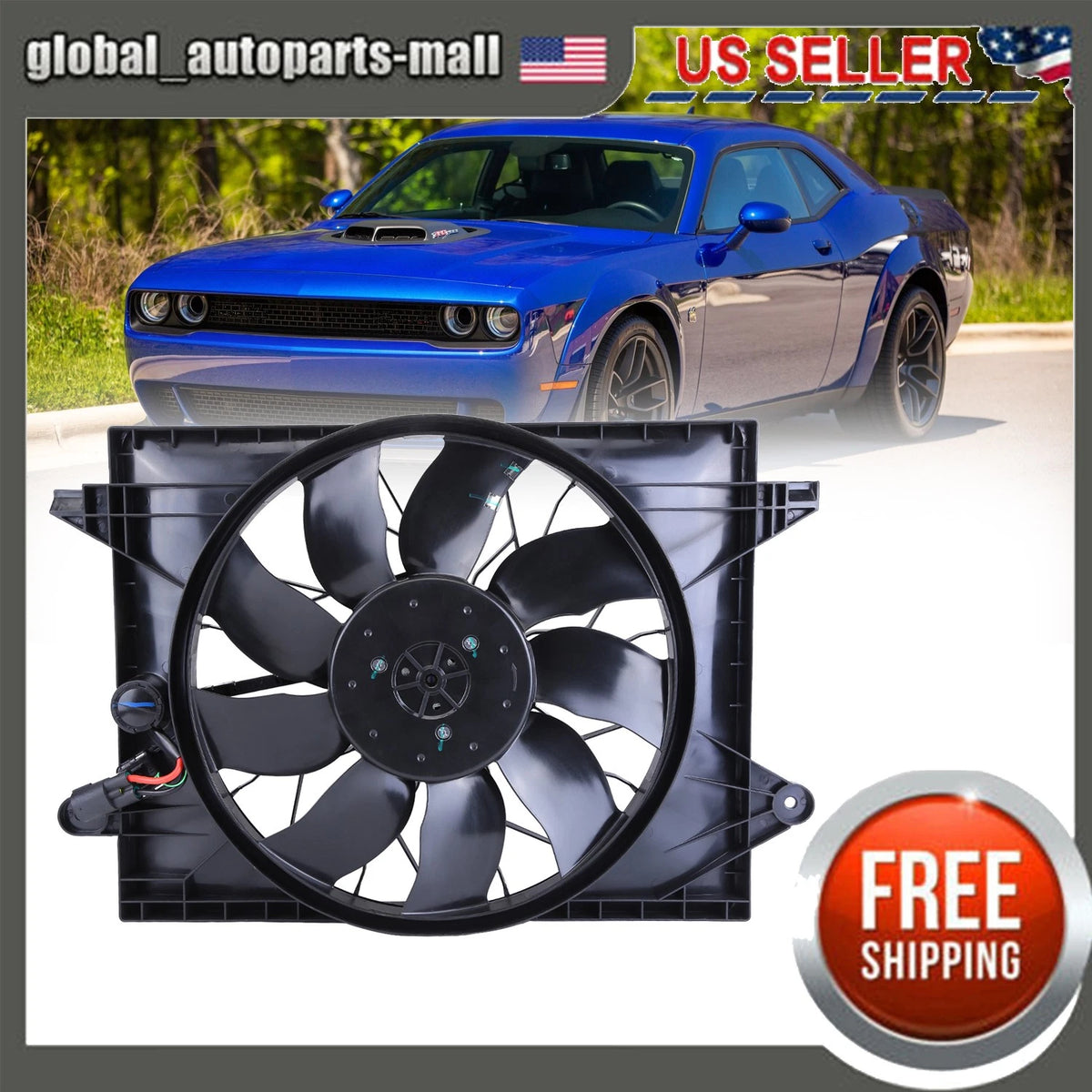 Radiator & Condenser Fan Assembly for Dodge Challenger (5181995AB, CH3115190)