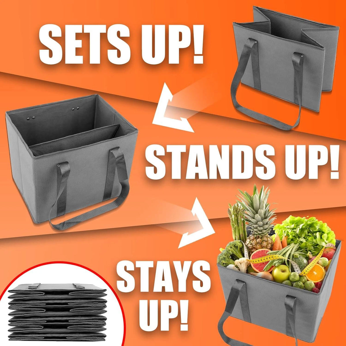 6 Pack Reusable Grocery Bags - Heavy Duty Shopping Bags