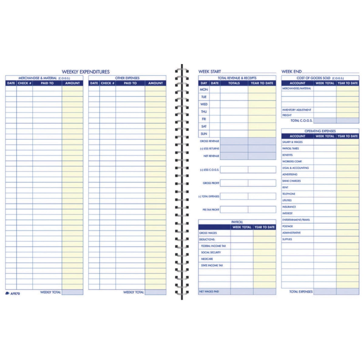 Weekly Record Book for Accounting (8.5 x 11 inches)