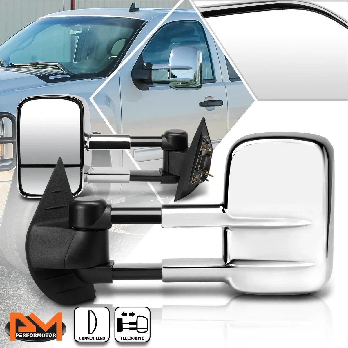 Set of 2 Manual Telescoping Towing Mirrors for Avalanche/Tahoe/Escalade (2007–2013) Chrome