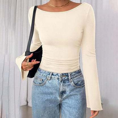 2X Women's Boat Neck Long Sleeve T-Shirt Casual Slim Fit Top