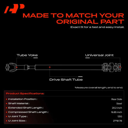 Rear Driveshaft Prop Shaft Assembly for Jeep Wrangler (1987–1993) 53005401, 936-086