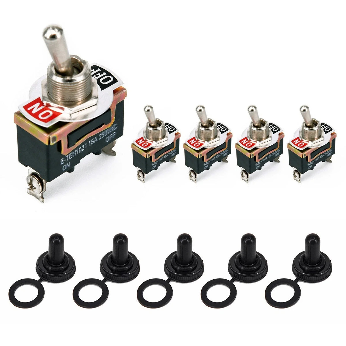 5pcs SPST Rocker Toggle Switch for Boat (15A 250V) Waterproof