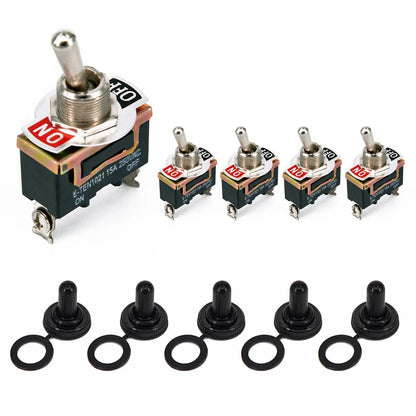 5pcs SPST Rocker Toggle Switch for Boat (15A 250V) Waterproof