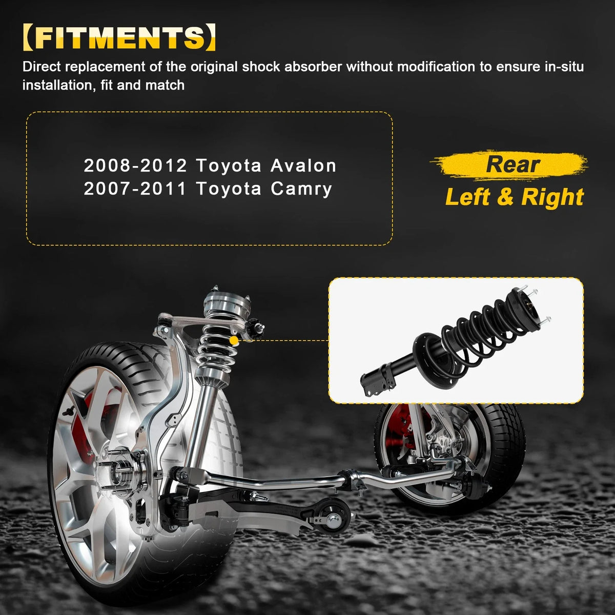 Set of 2 Rear Complete Struts with Springs for Toyota Camry, Avalon