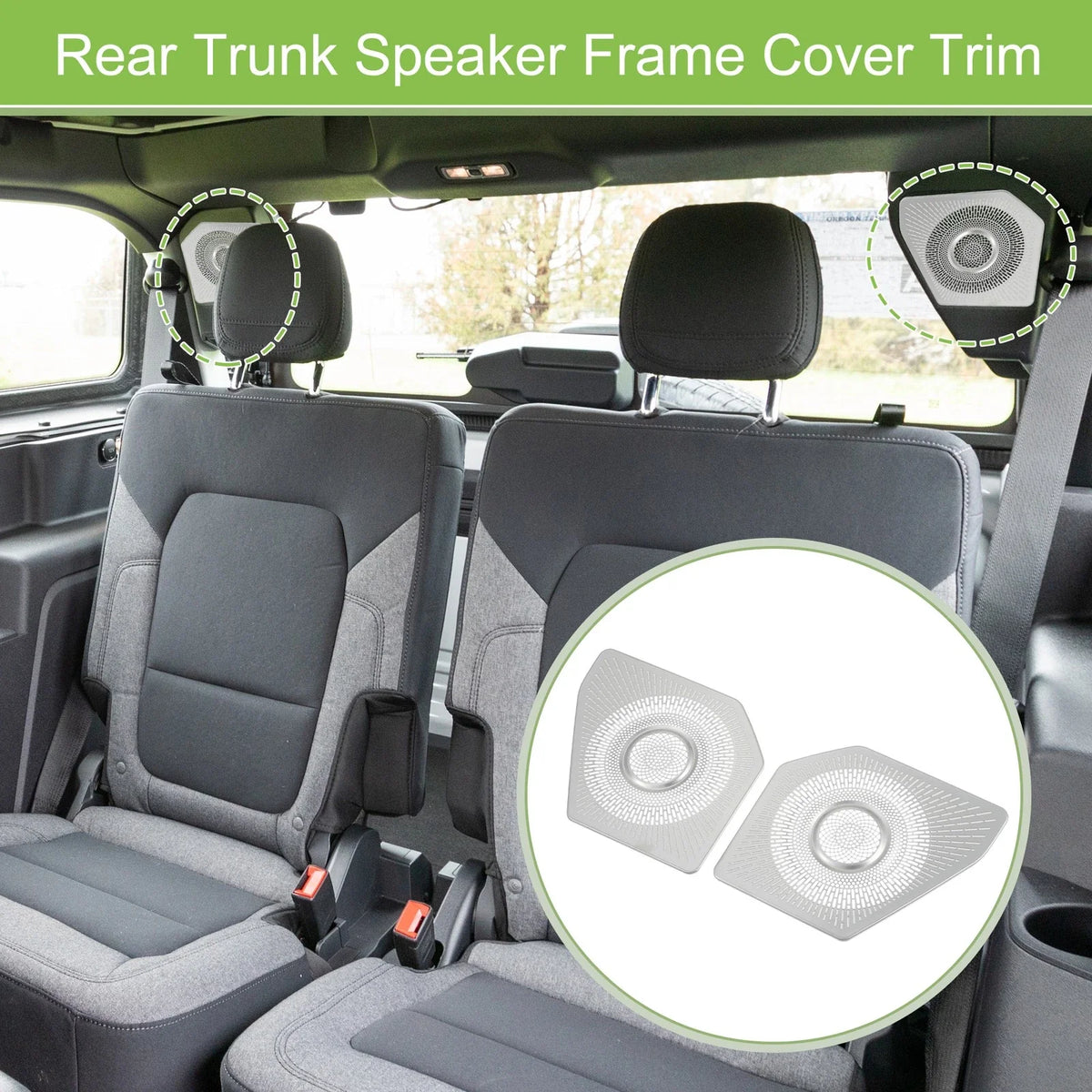 Pair Rear Trunk Speaker Frame Cover Trim for Ford Bronco (2021) Silver Tone