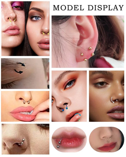 Set of 36 Septum Piercing Jewelry - 8mm, 10mm, 12mm, Gold, Silver, Black, Rainbow, Rose Gold, Blue