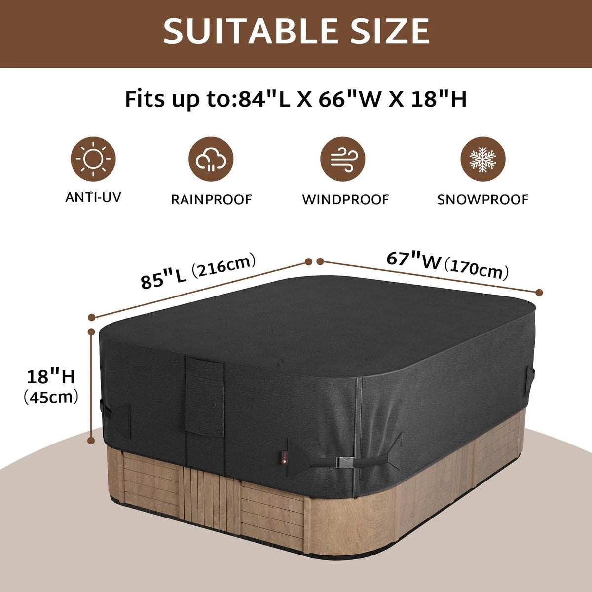 Outdoor Waterproof Rectangular Hot Tub 85" x 67" (7'1" x 5'7")