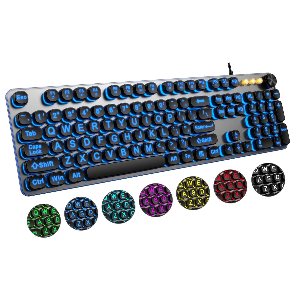 Large Print Backlit Keyboard with 7-Color Lighting, Wired USB