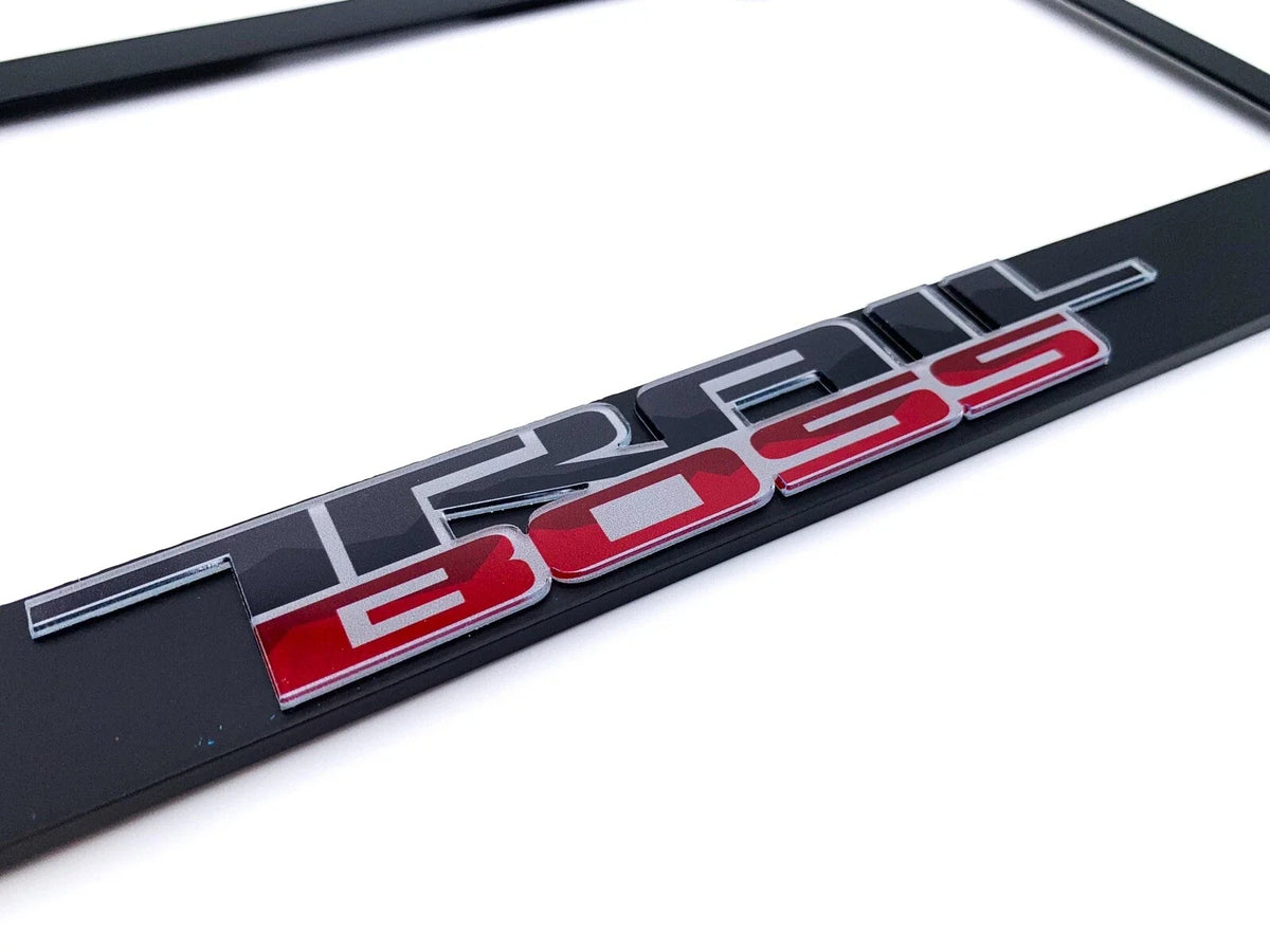 Matte Black License Plate Frame with Script Emblem for Chevy Trail Boss (2019–2025)