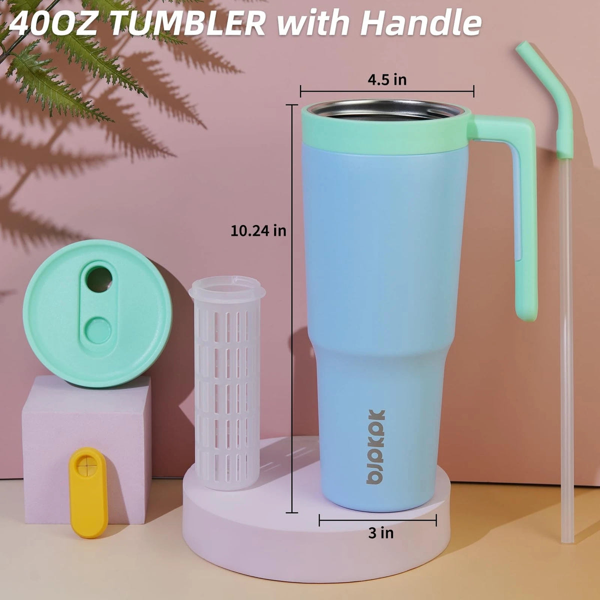 40oz Insulated Tumbler with Handle and Straw for Travel
