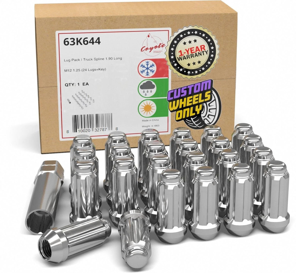 24 Pcs M12x1.25 Chrome Spline Lug Nuts for Nissan Titan (2004–2023)