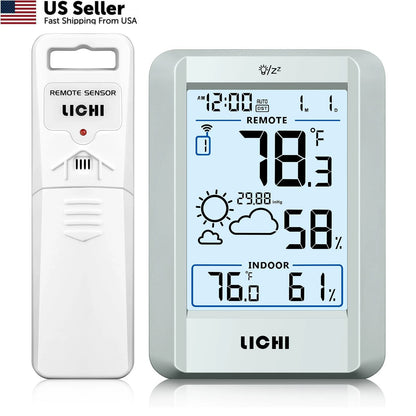 Wireless Indoor Outdoor Thermometer Weather Station - Grey
