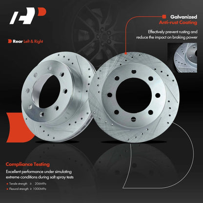Set of 2 Rear Drilled Brake Rotors & Ceramic Pads for Chevrolet Express 2500 (2003–2023) - 12066044, 12166044, S-55055, P-974