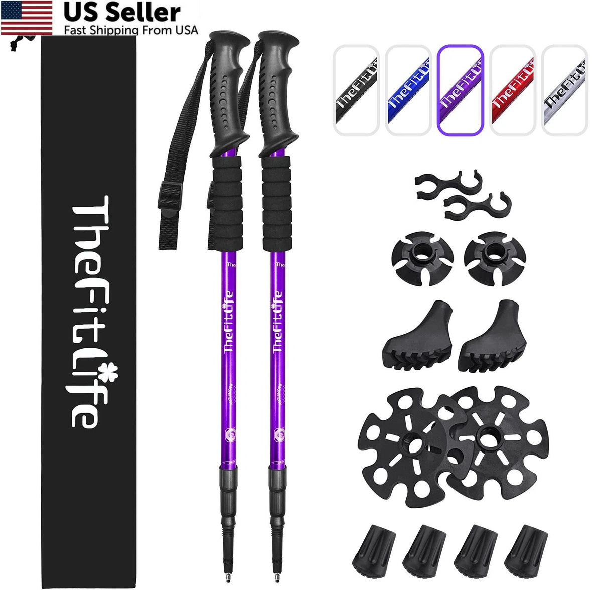 2X Trekking Poles for TheFitLife (26" to 51.2") - Purple