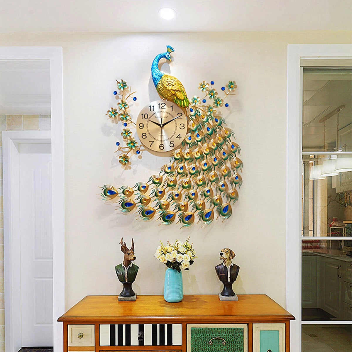 8'' 3D Metal Peacock Wall Clock for Living Room Decor