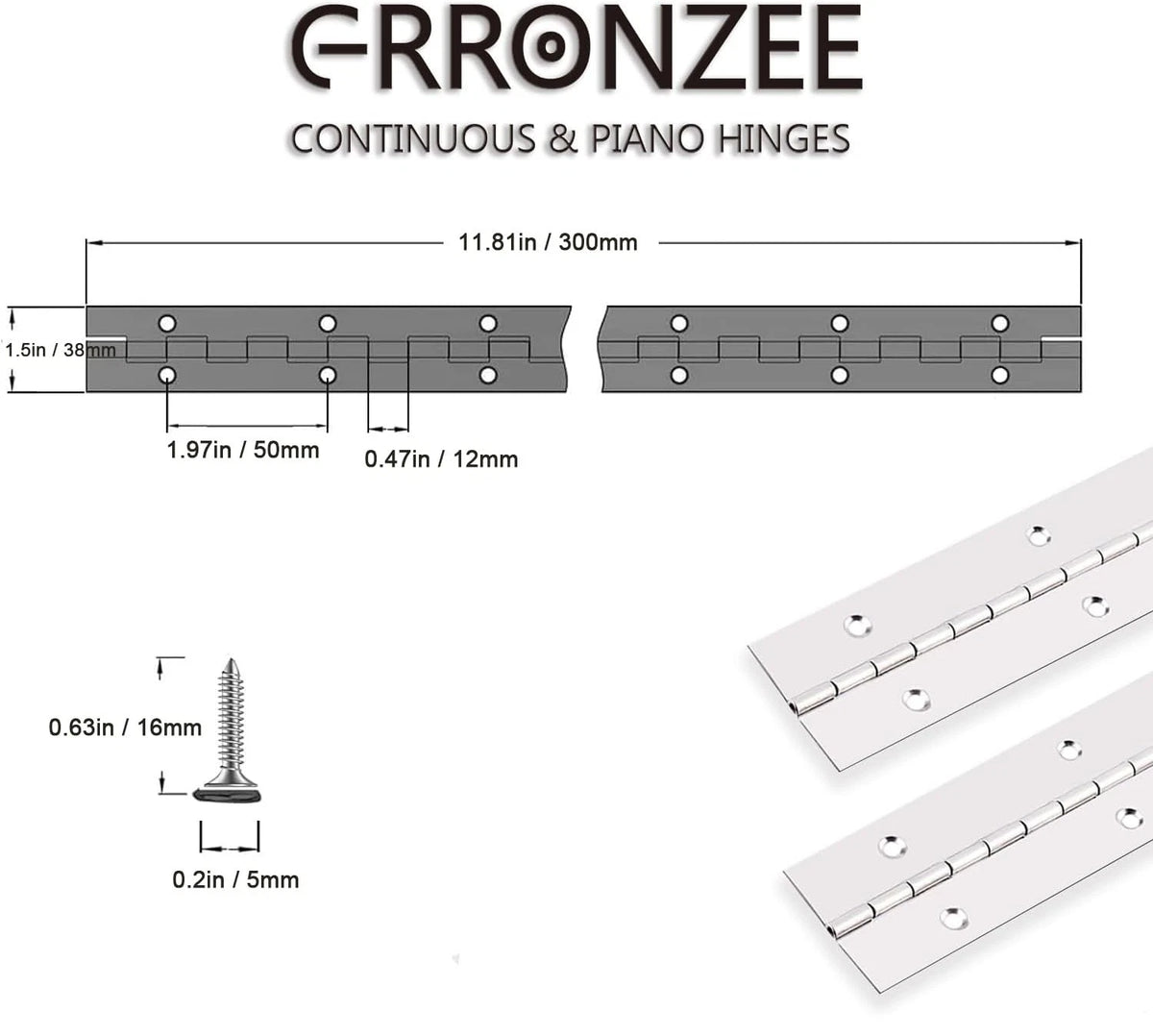 2X 12 Inch Stainless Steel Piano Hinge for Various Applications