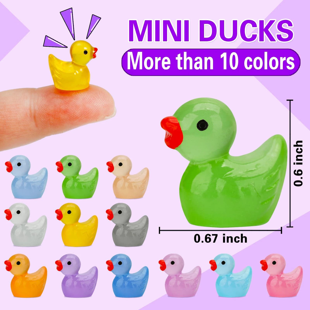 250 Pcs Mini Resin Ducks for Glow in The Dark Decor (0.59 inches)