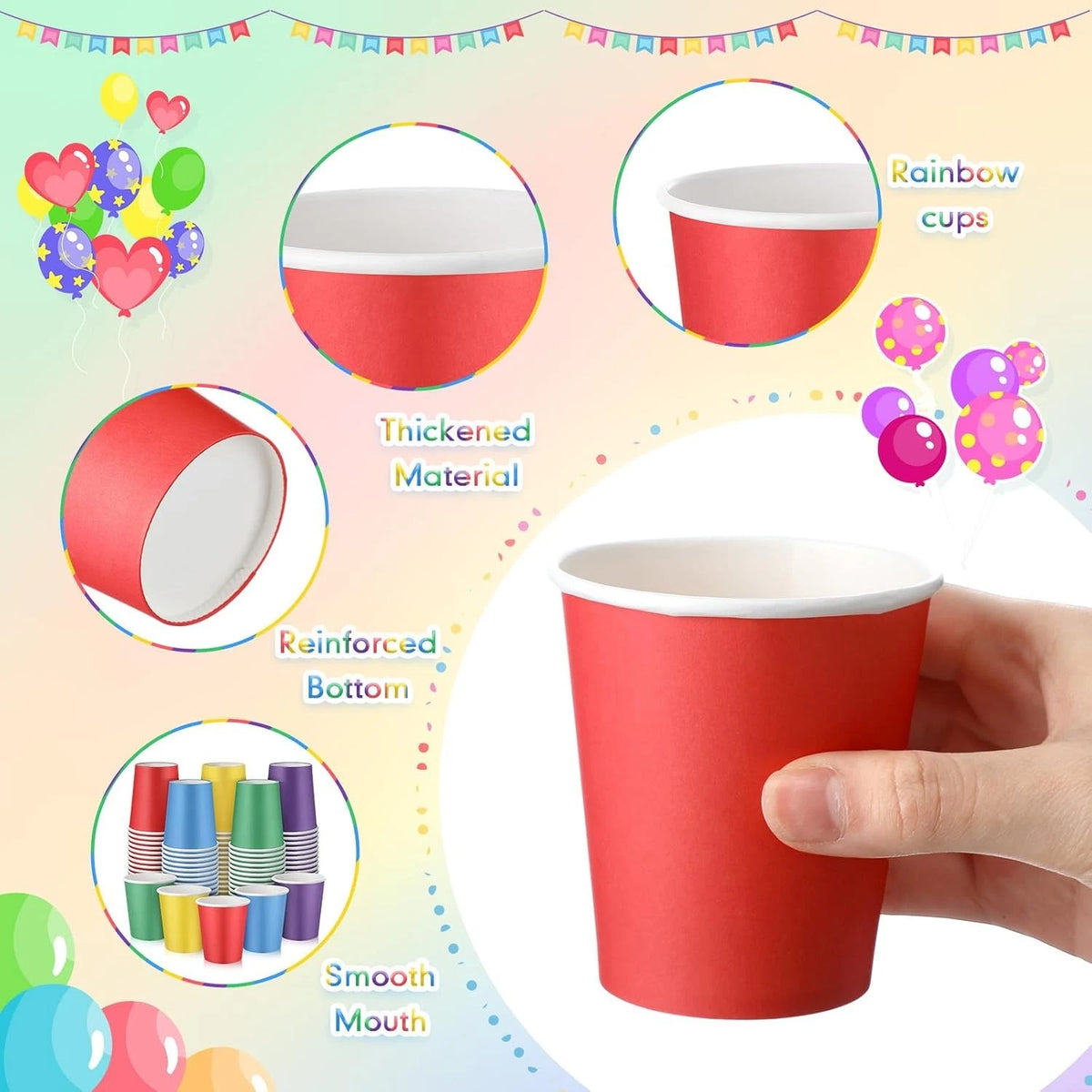 Set of 100 Rainbow Paper Cups 7 oz Disposable for Birthday Parties