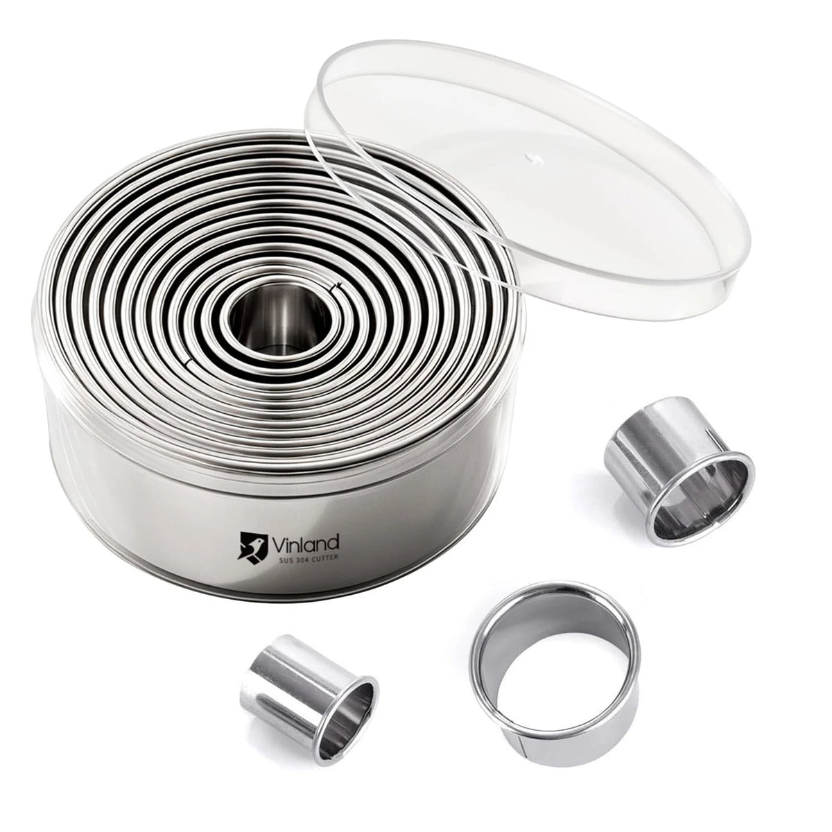 Set of 12 Stainless Steel Biscuit Cutters, Round 4.72" - Silver