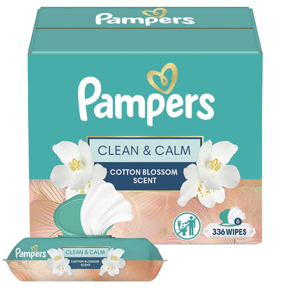 Pack of 6 Pampers Wipes Clean & Calm Cotton Blossom Scent 336 Count