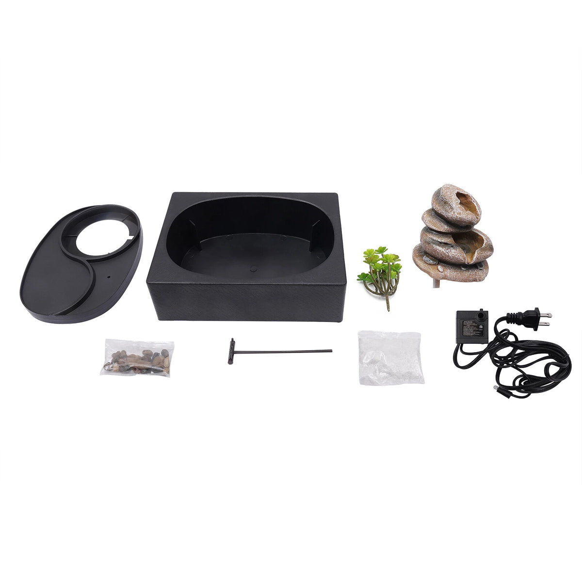 Indoor Water Fountain with LED Light for Rock Garden Desk