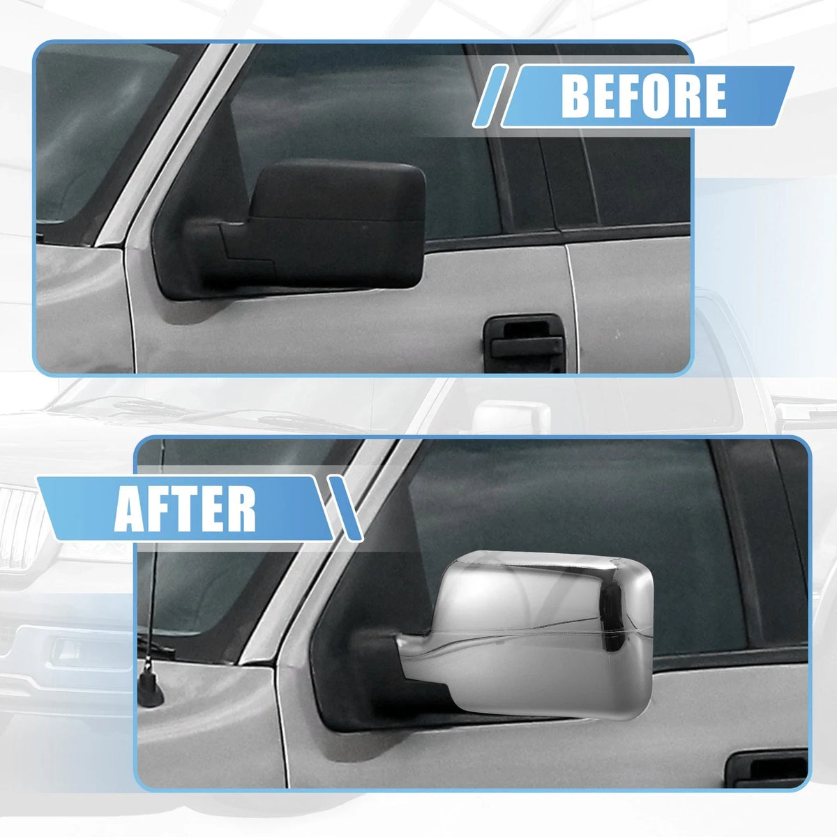 Set of 4 Chrome Mirror Covers & Door Handle Covers for Ford F-150 