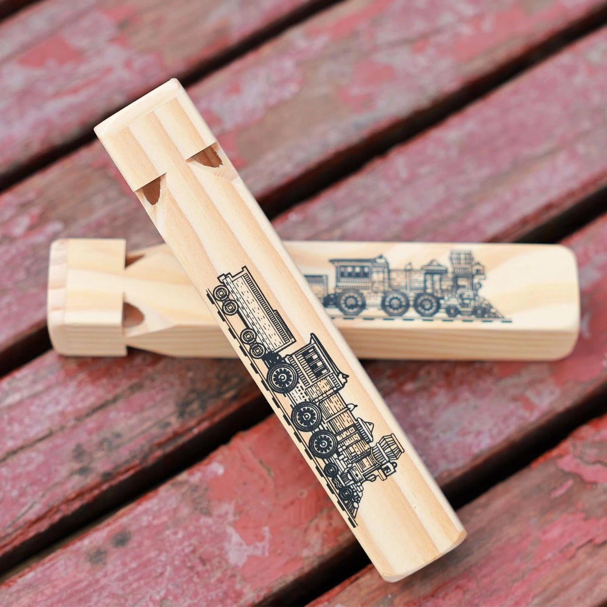 2X Wooden Train Whistle and Gold Kazoo for Music Instrument