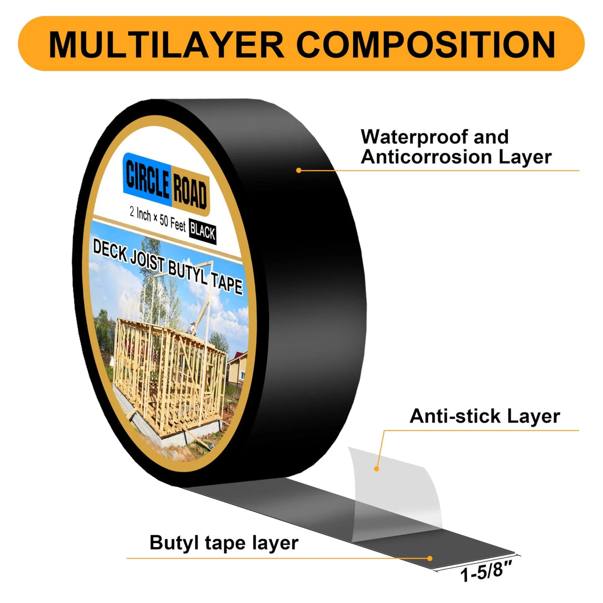 Set of 6 Weatherproof Butyl Joist Tape for Decking 2" x 50'