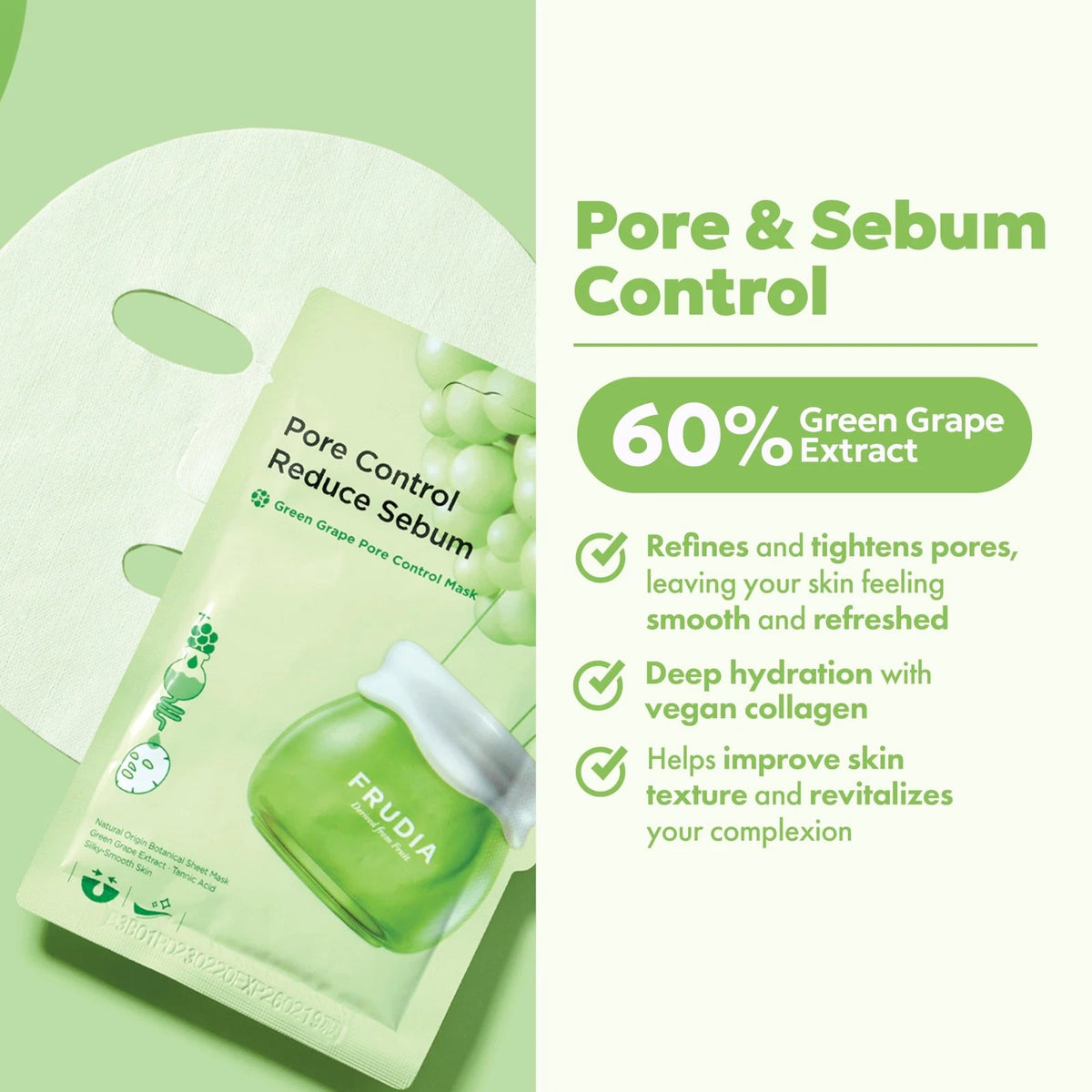 Face Mask Sheets for Frudia Green Grape Pore Control (Pack of 10)