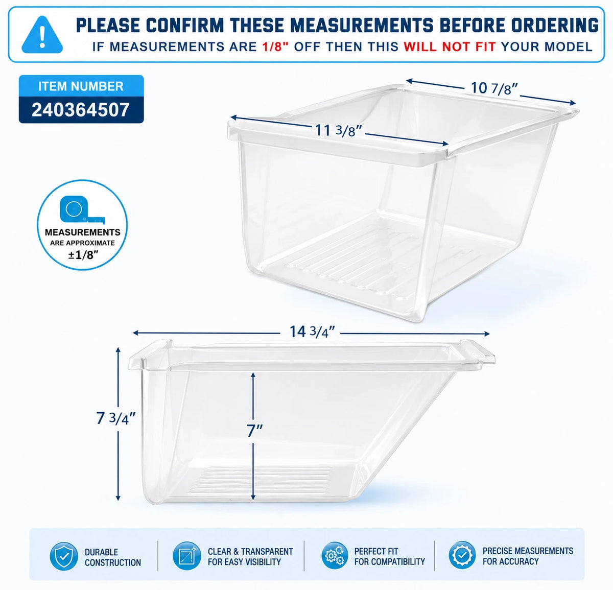 Crisper Drawer for Frigidaire Refrigerator (240364507, 240364503)