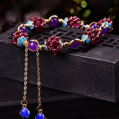 Natural Garnet Crystal Round Bead Bracelet for Women - Healing Reiki Gift