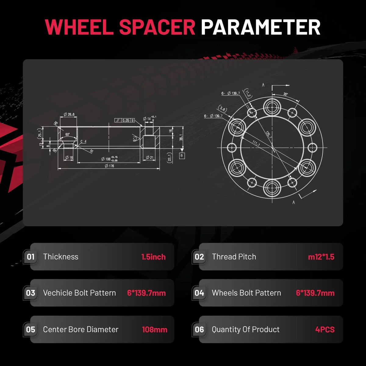 Wheel Spacer 1.5" 6x5.5 for Toyota Tacoma 4Runner (2005–2023)