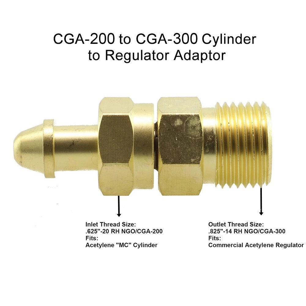 CGA 200 to CGA 300 Acetylene Adapter for Gas Systems