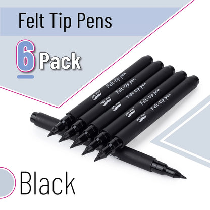 Pack of 6 Black Felt Tip Fine Point Pens for Art and Writing