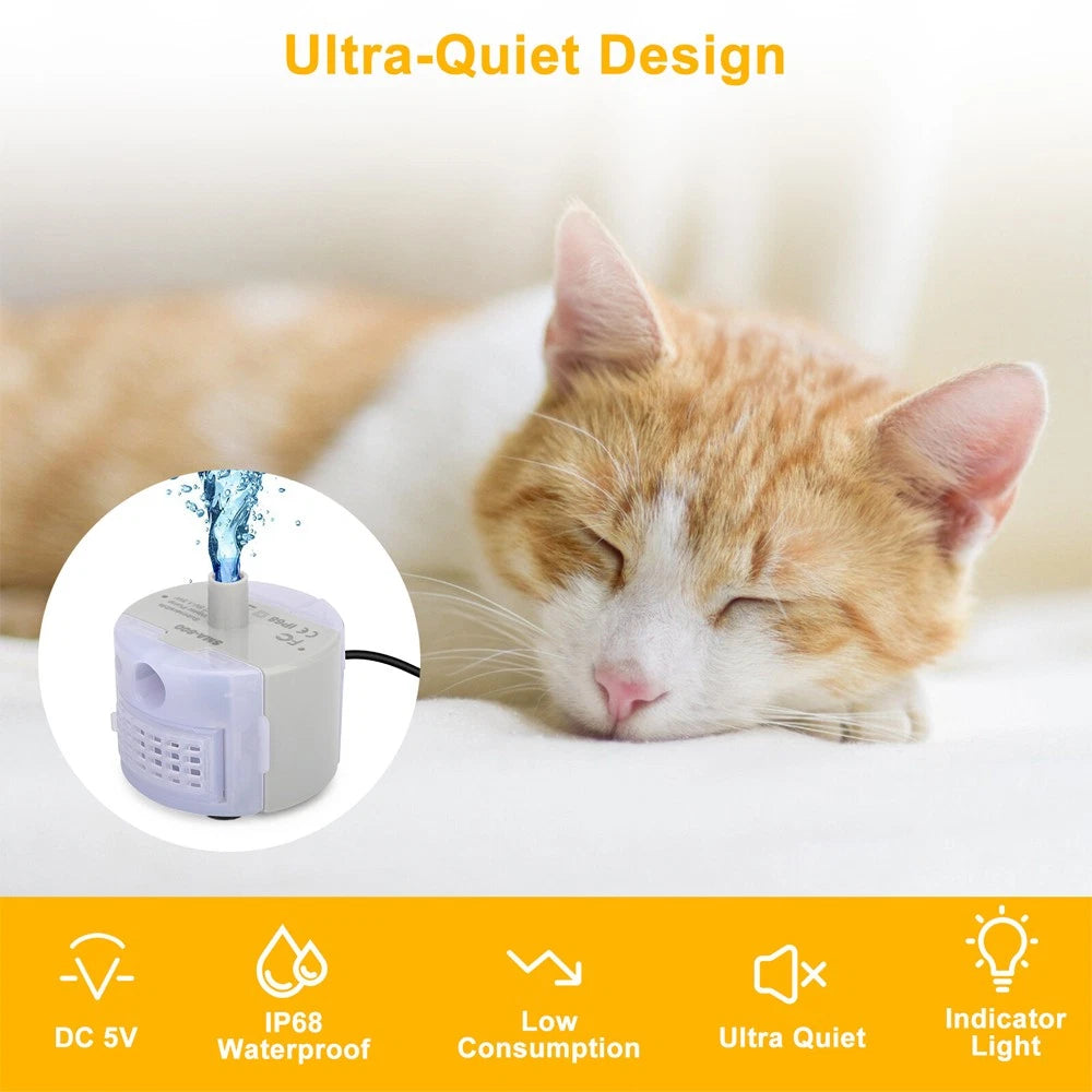 LED Cat Water Dispenser Pump for Pet Drinking Fountain (USB Rechargeable)