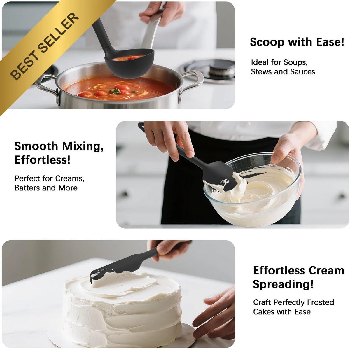 Set of 14 Silicone Cooking Utensils Heat Resistant Non-Stick Black