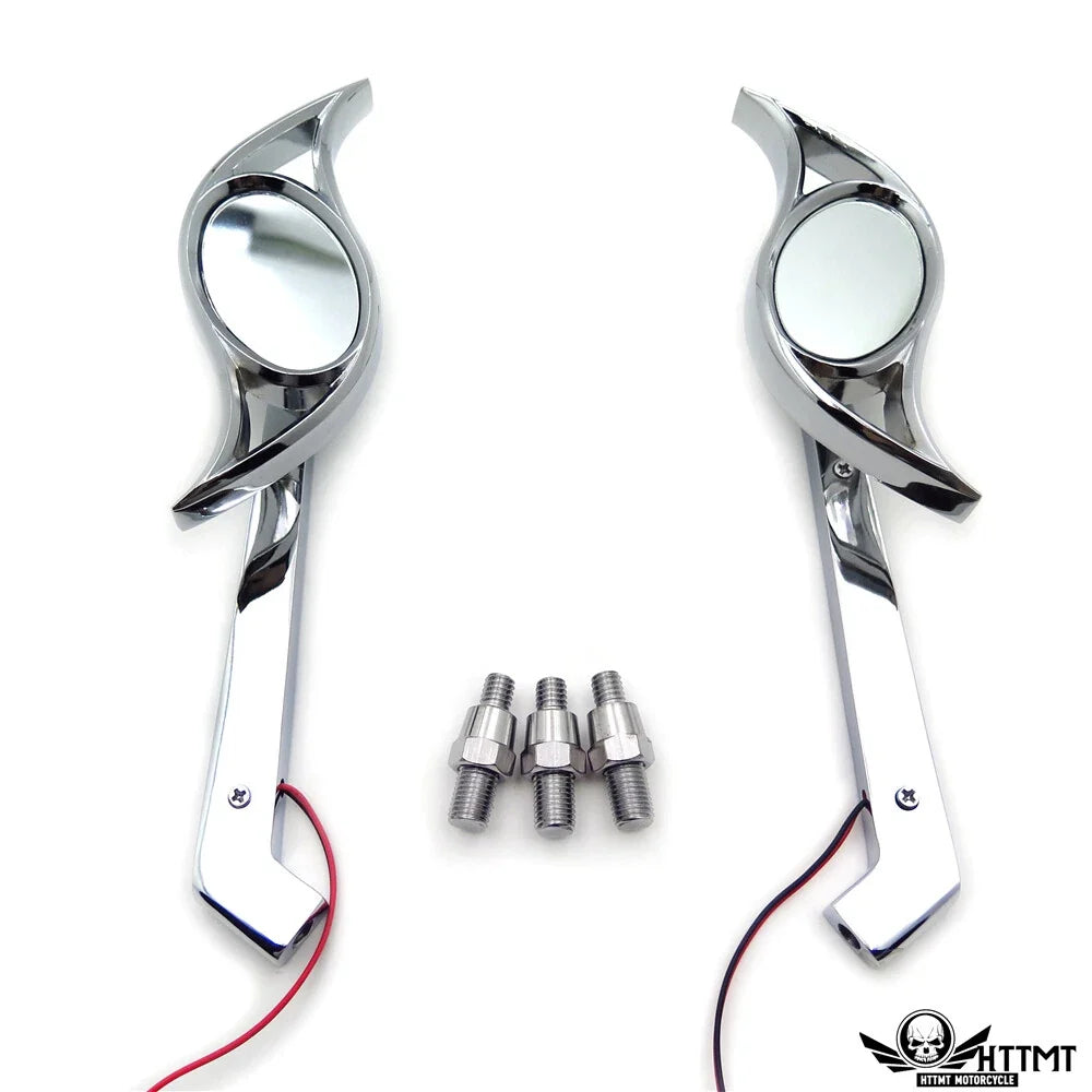 2 Chrome Custom Wisdom Eye Mirrors with LED Turn Signals for Harley Motorcycle