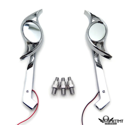 2 Chrome Custom Wisdom Eye Mirrors with LED Turn Signals for Harley Motorcycle