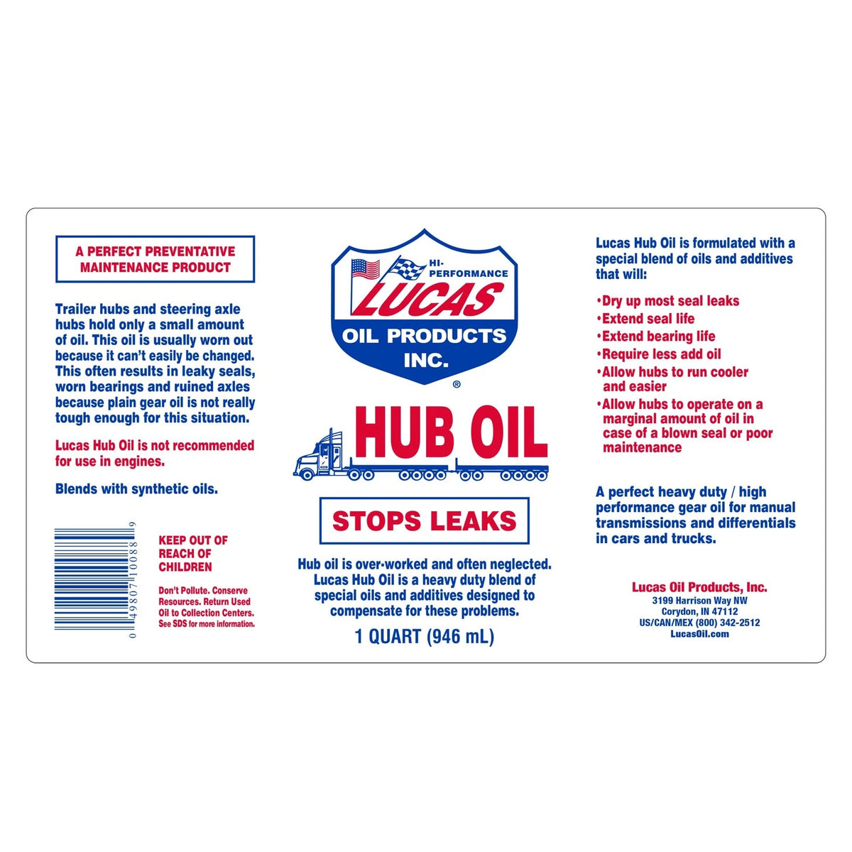 1 Quart Hub for Lucas Oil (10088)