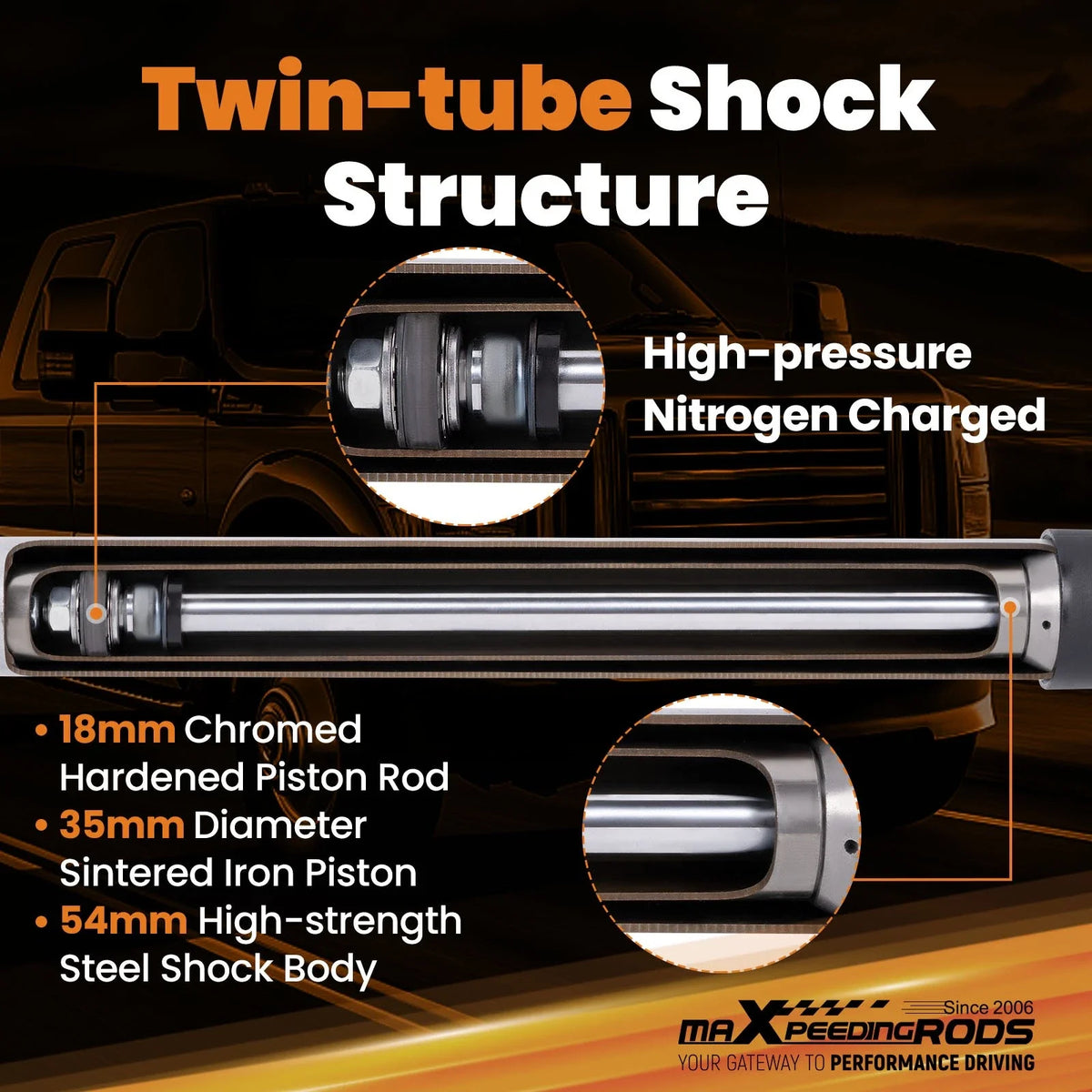 Lift Shock Front for Ford F-250 F-350 Super Duty (1999–2004) 4WD 6.5-7.5"
