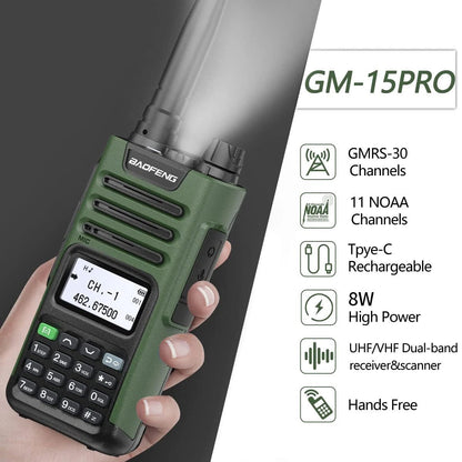 2X BAOFENG GM-15 Pro 8W GMRS Radio Handheld Walkie Talkie Green