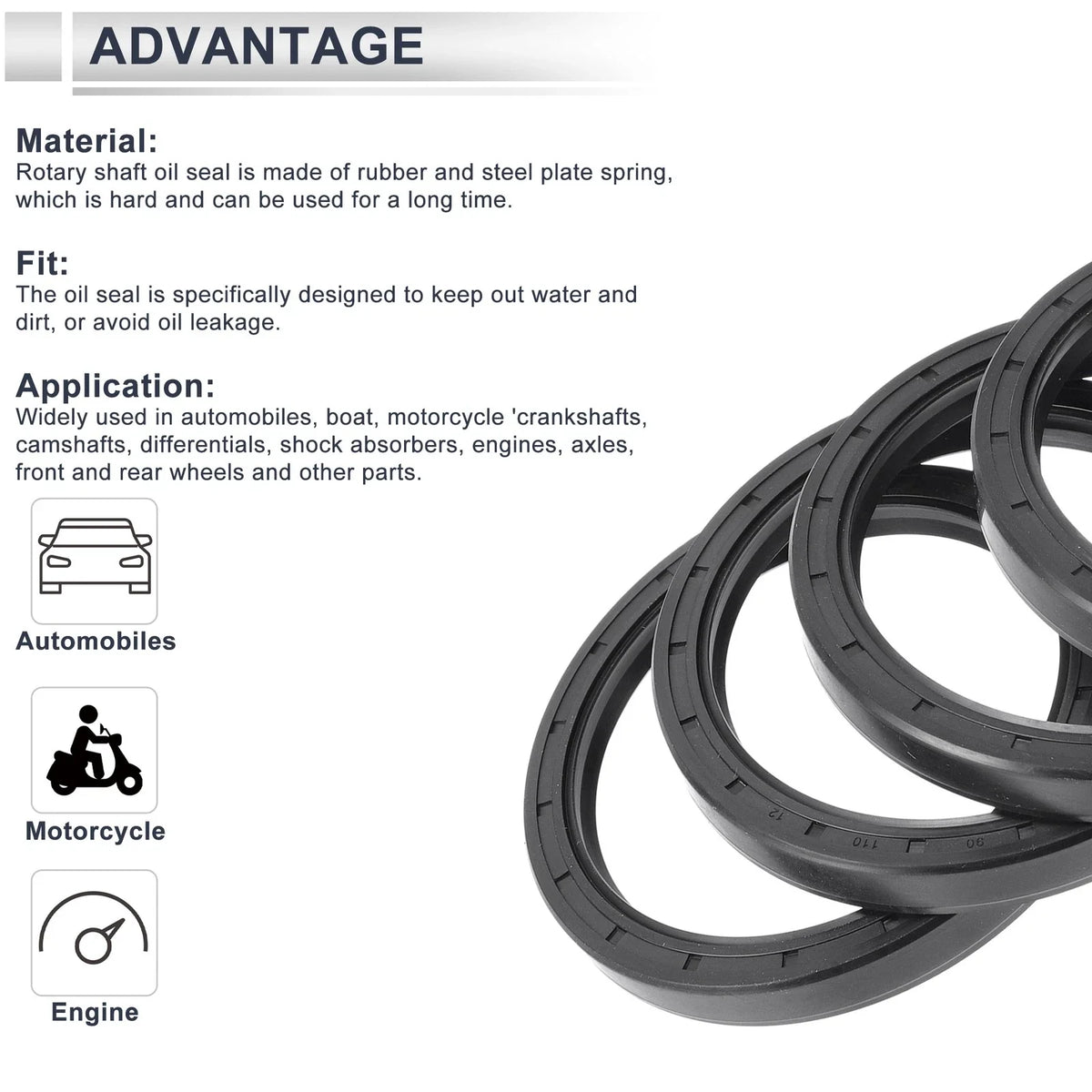 Set of 5 Oil Seal Rotary Shaft Seal Nitrile Rubber 90x110x12mm