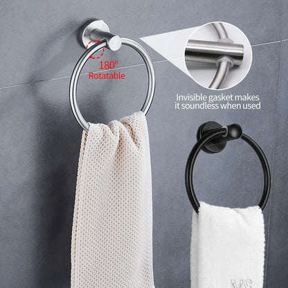 2X Matte Black Toilet Paper Holder and Towel Ring Set