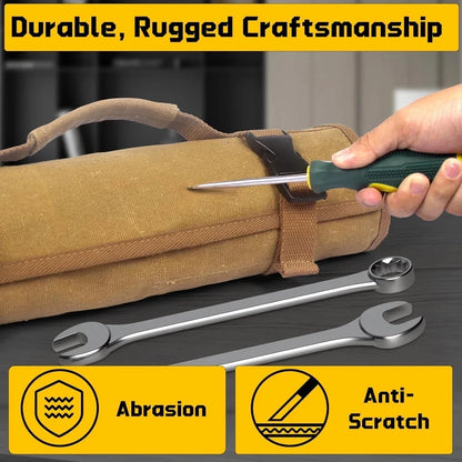 Wrench Roll for Tools (32 Pockets, Heavy-Duty Waxed Canvas)