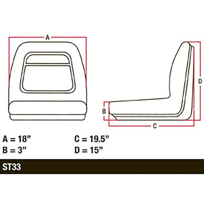 2X Yellow High Back Seat for John Deere Riding Mowers (240, 245, 260, 265)