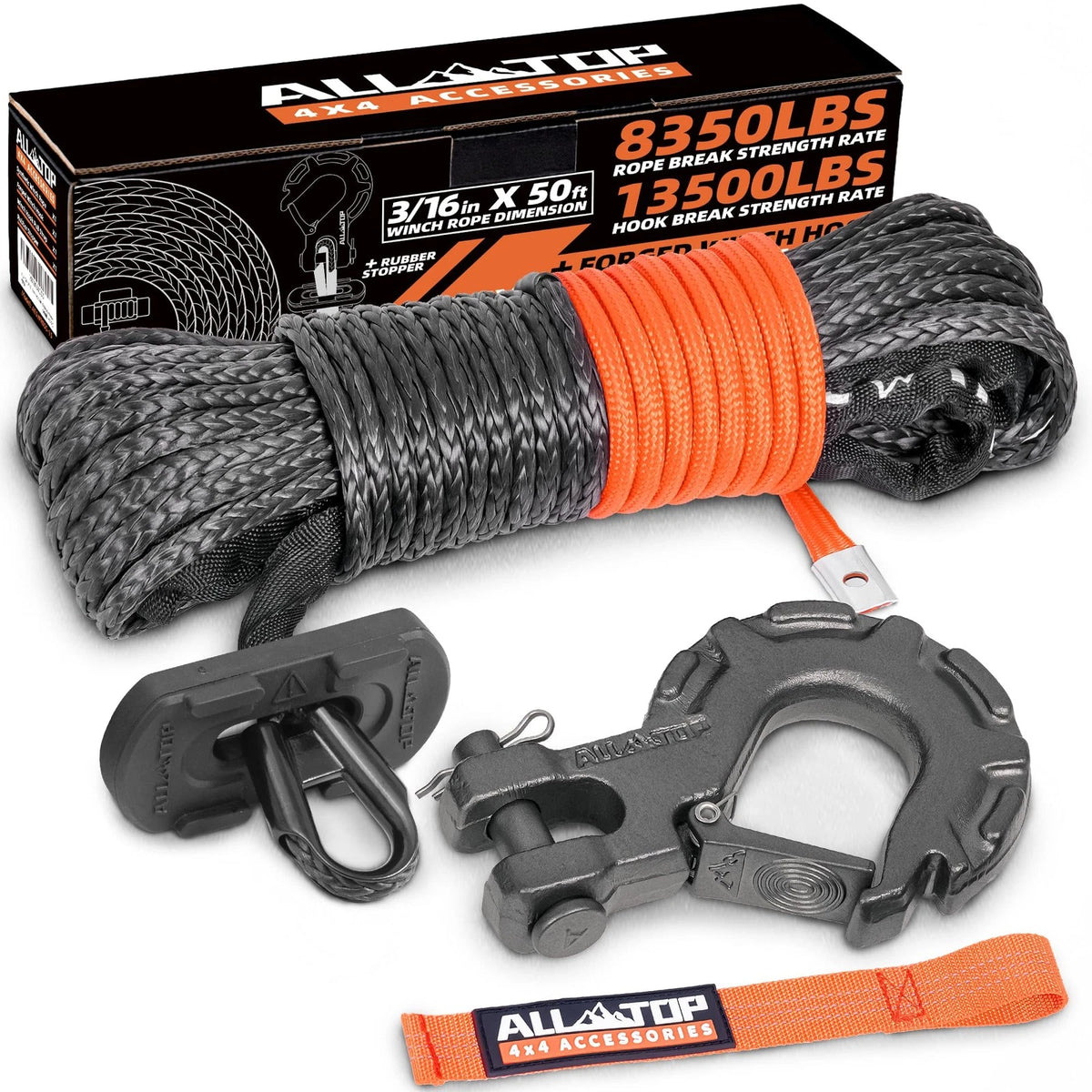 Synthetic Winch Rope 3/16in x 50ft Replacement Cable (8350Lbs)